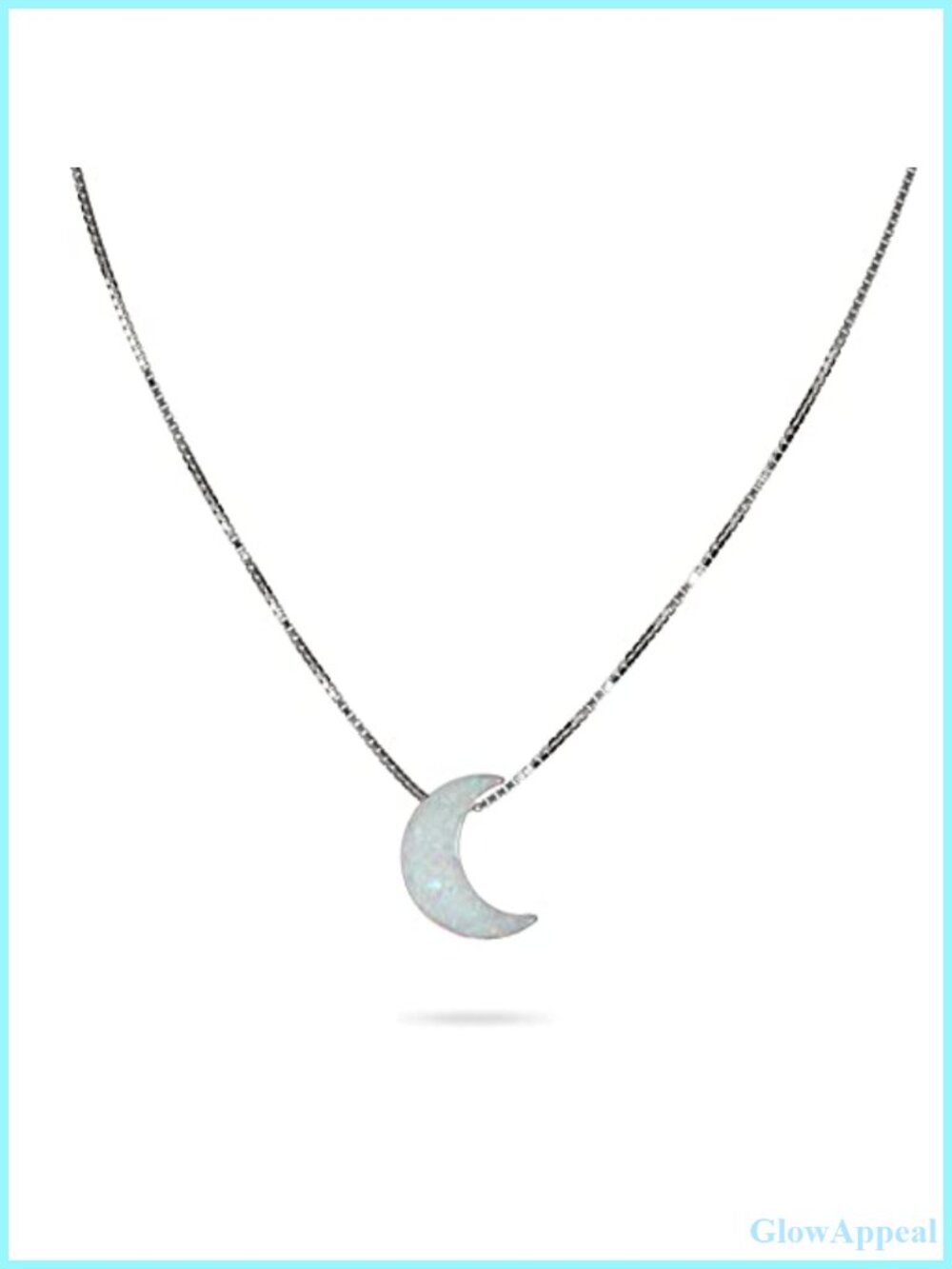 White Opal Crescent Moon Pendant Necklace 925 Sterling Silver 16+2" Box Chain
